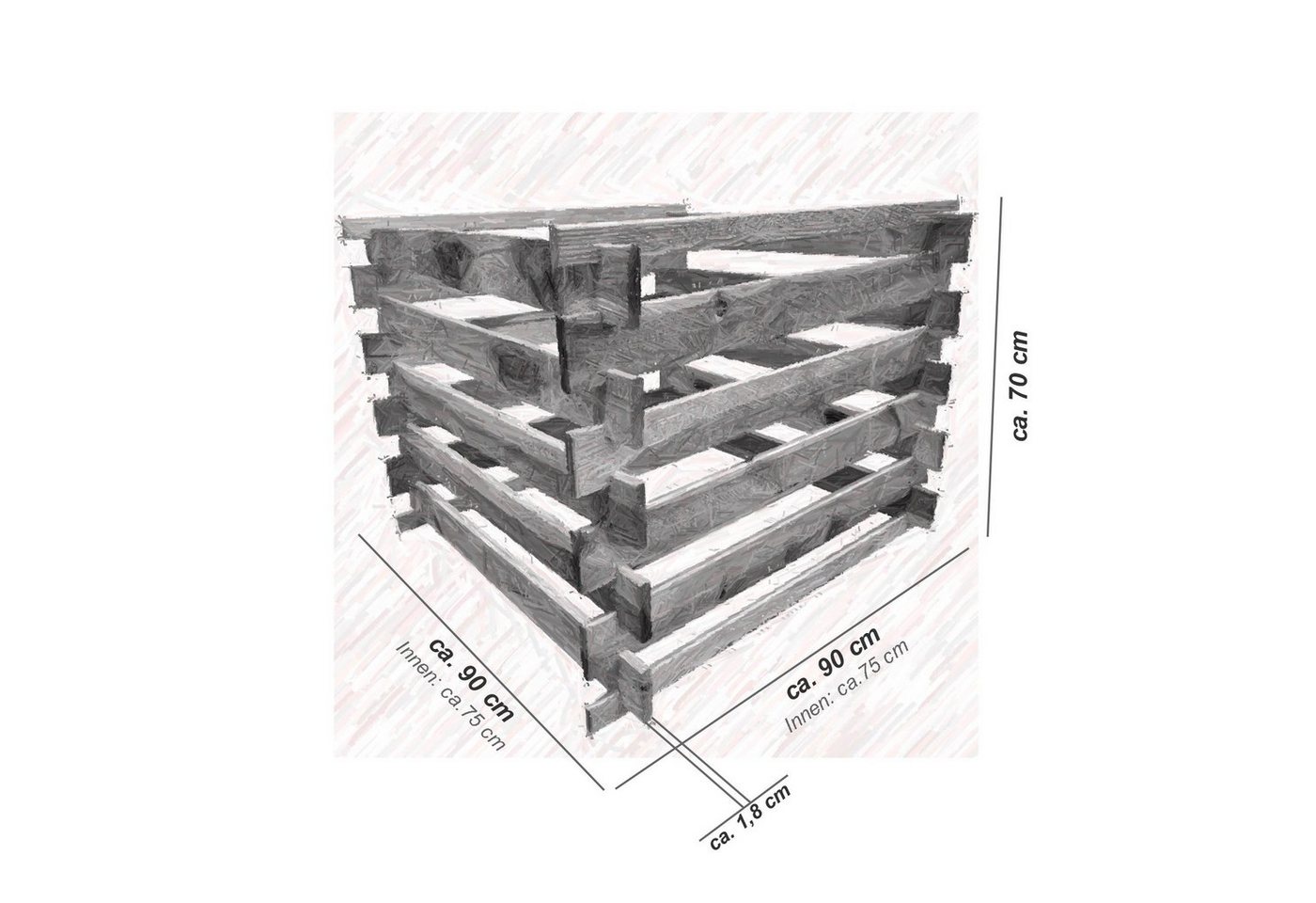Loggyland Komposter Holzkomposter Steckkomposter Kompostsilo, BxTxH: 90x90x70 cm, (einfache Handhabung, KDI Stecksystem), BxTxH: 900x900x700 mm, 560 l, aus Kess – Bild 5 von 5