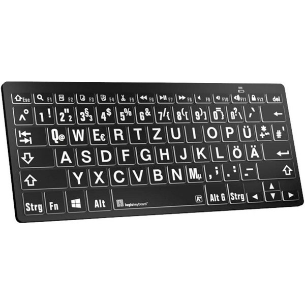 Logickeyboard White on Black dt. (PC/BT LKB-LPWB-BTPC-DE Tastatur (Multimediatasten, USB-Hub, Geräuscharme Tasten)