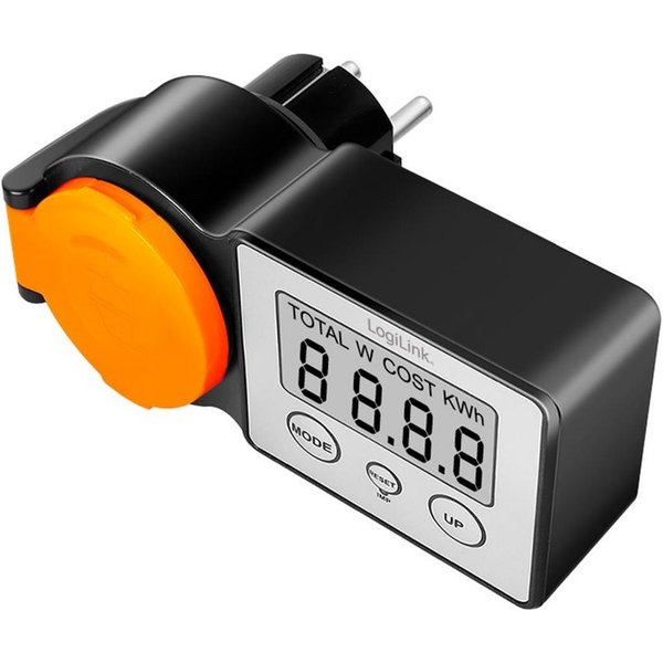LogiLink Energiekostenmessgerät EM0007 Außensteckdose mit Energiekostenmesser, 2 " Display, Outdoor-Messgerät, IP44, LCD, Kostenanzeige, 3600 W, Alltag