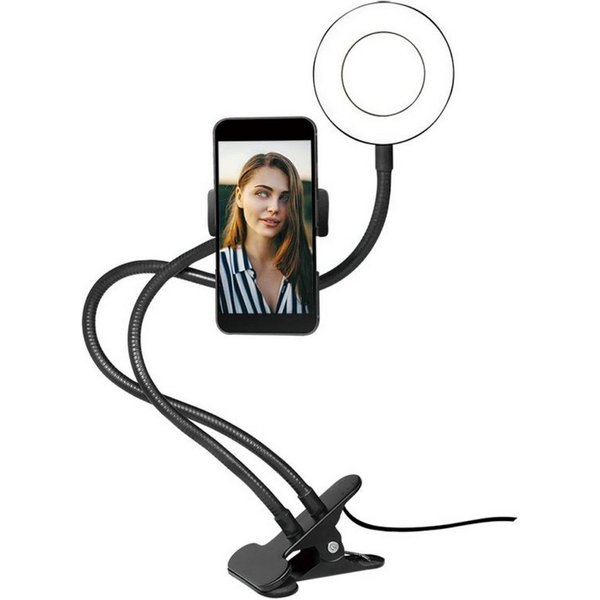LogiLink Ringlicht 8.5cm Smartphone Ringlicht-Klemmhalterung Perfekt für Selfies, Ringlicht mit Led und Klemme