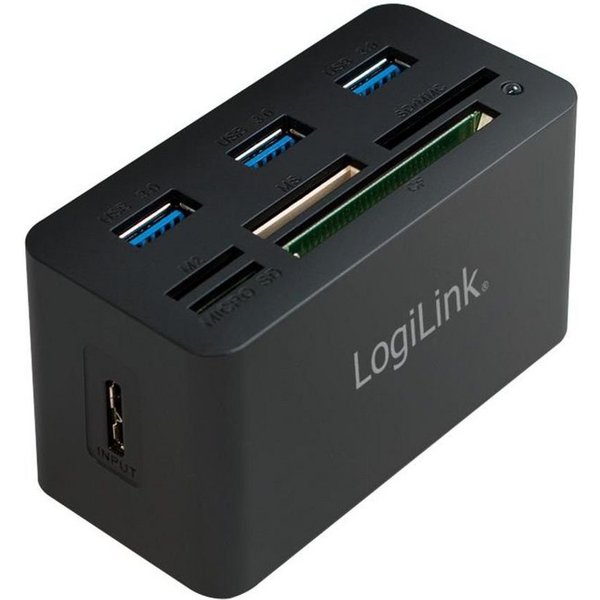 LogiLink Speicherkartenleser, USB 3.0 Hub mit All-in-One Card Reader bis 5 Gbit/s Multikartenleser