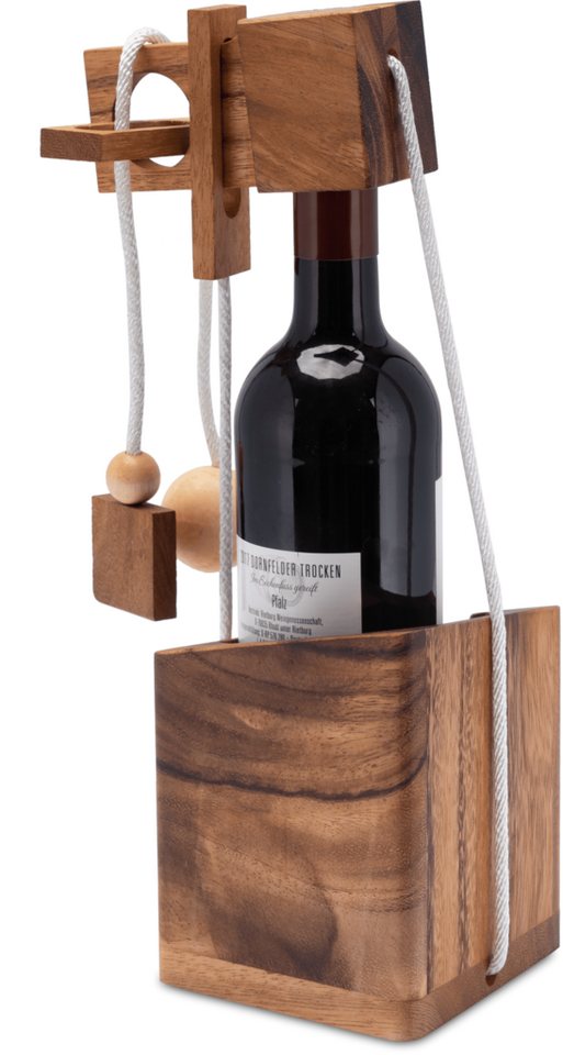 LOGOPLAY Flaschenhalter Flaschen-Tresor, (1-St), Flaschen-Tresor Holz Geschenkverpackung mit Knobelspiel – Bild 5 von 5