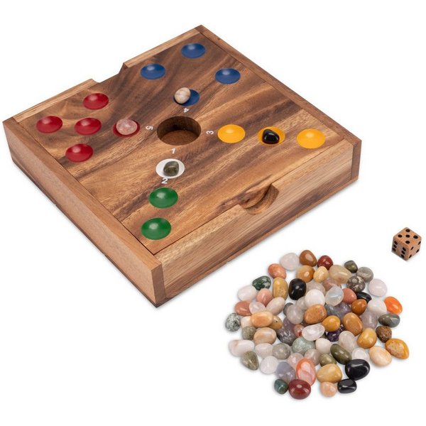 LOGOPLAY Spiel Big Hole mit Edelsteinen, Gesellschaftsspiel, Big Hole Würfelspiel aus Holz mit bunten Edelsteinen für 2 6 Spieler