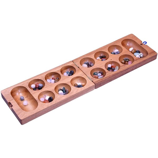 LOGOPLAY Spiel Kalaha Gr. L, Gesellschaftsspiel, Kalaha Edelsteinspiel für 2 Spieler Spielfeld 14 x 49 cm Hus Bao mit