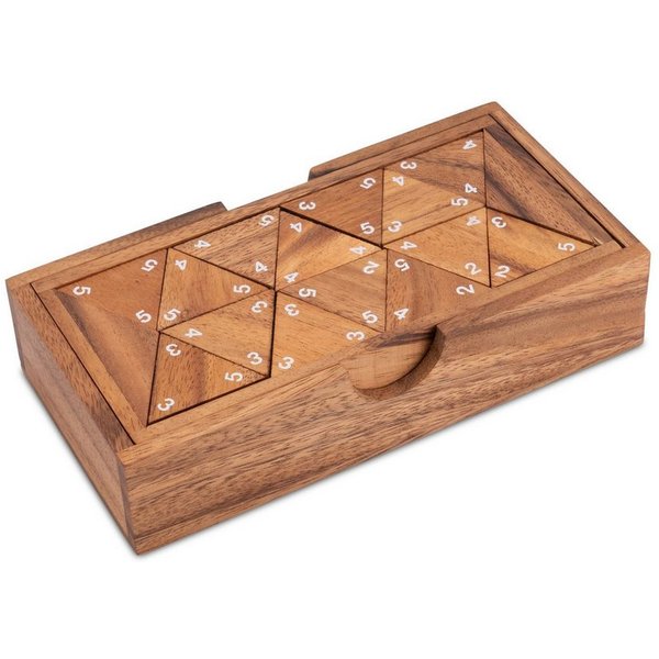 LOGOPLAY Spiel Tridomino weiße Zahlen, Gesellschaftsspiel, Tridomino Weiße Zahlen Dreieck-Domino aus Holz für 2 bis 6 Spieler im