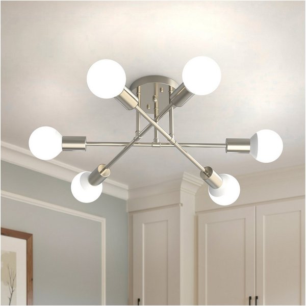 LOHAS-LED Deckenleuchte 6-flammige Deckenleuchte in Sandnickel-Optik, Metall, ohne Leuchtmittel, Moderne Deckenlampe mit E27-Sockel, für Wohnzimmer & Schlafzimm