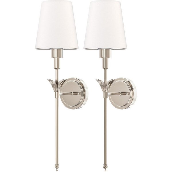 LOHAS-LED Wandleuchte Traditionell, 62,5 cm, Sandnickel-Gestell, Weißer Glasschirm, 2er-Set, LED wechselbar, RGBCW (3000K, 4500K, 6500K + RGB), E26 wiederauflad