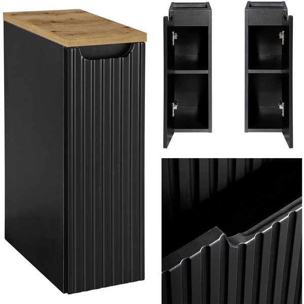 Lomadox Badkommode NEWPORT-56-BLACK, 20 cm Badezimmerschrank 40 cm tief Badschrank schwarz gerillt Eiche