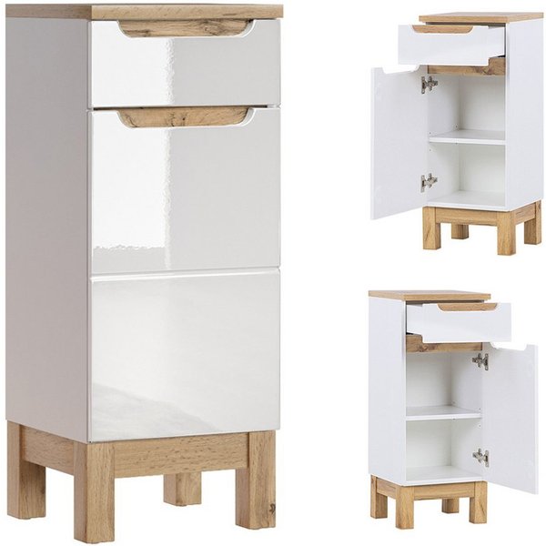 Lomadox Badkommode SOLNA-56, Badmöbel inkl. Standfüßen, Hochglanz weiß, BxHxT ca. 35x86x33cm