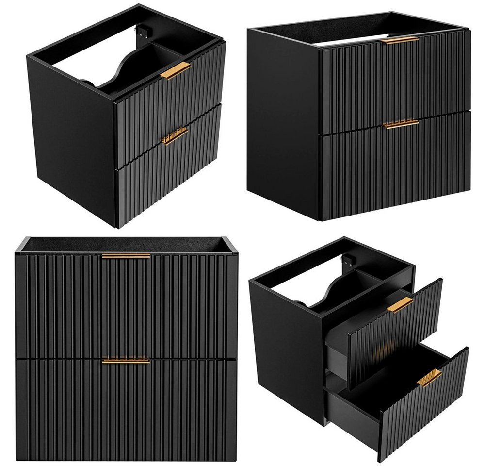 Lomadox Badmöbel-Set ADELAIDE-56-BLACK, (Spar-Set, 3-St), schwarz gerillt 130/200/46,5 cm – Bild 4 von 5