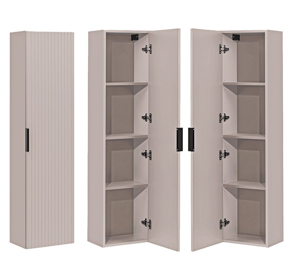 Lomadox Badmöbel-Set ADELAIDE-56-CASHMERE, (Spar-Set, 3-St., Hochschrank Doppelwaschtisch Spiegel Waschbecken Beleuchtung), 120cm Waschtisch mit Aufsatzwaschbec – Bild 3 von 5