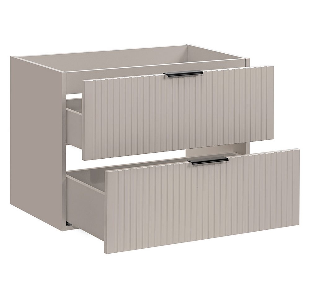 Lomadox Badmöbel-Set ADELAIDE-56-CASHMERE, (Spar-Set, 2-St., Waschtisch Hochschrank), 80cm Waschtisch, kaschmir mit gerillter Front – Bild 5 von 5
