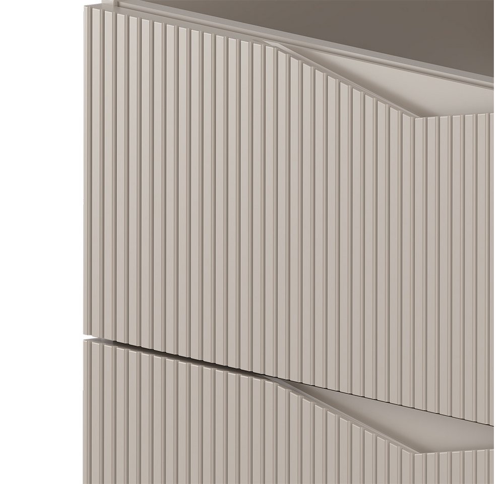 Lomadox Badmöbel-Set CALURI-140, (Spar-Set, 2-St., LED-Spiegel Waschtisch), in beige mit gerillter Front, grifflos, wandhängend – Bild 3 von 5