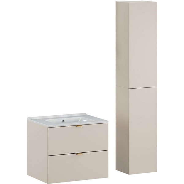 Lomadox Badmöbel-Set DURANGO-56, (Spar-Set, 2-St., Waschtisch Unterschrank), Keramikwaschbecken 60cm breit, kaschmir, versch. Griffvarianten