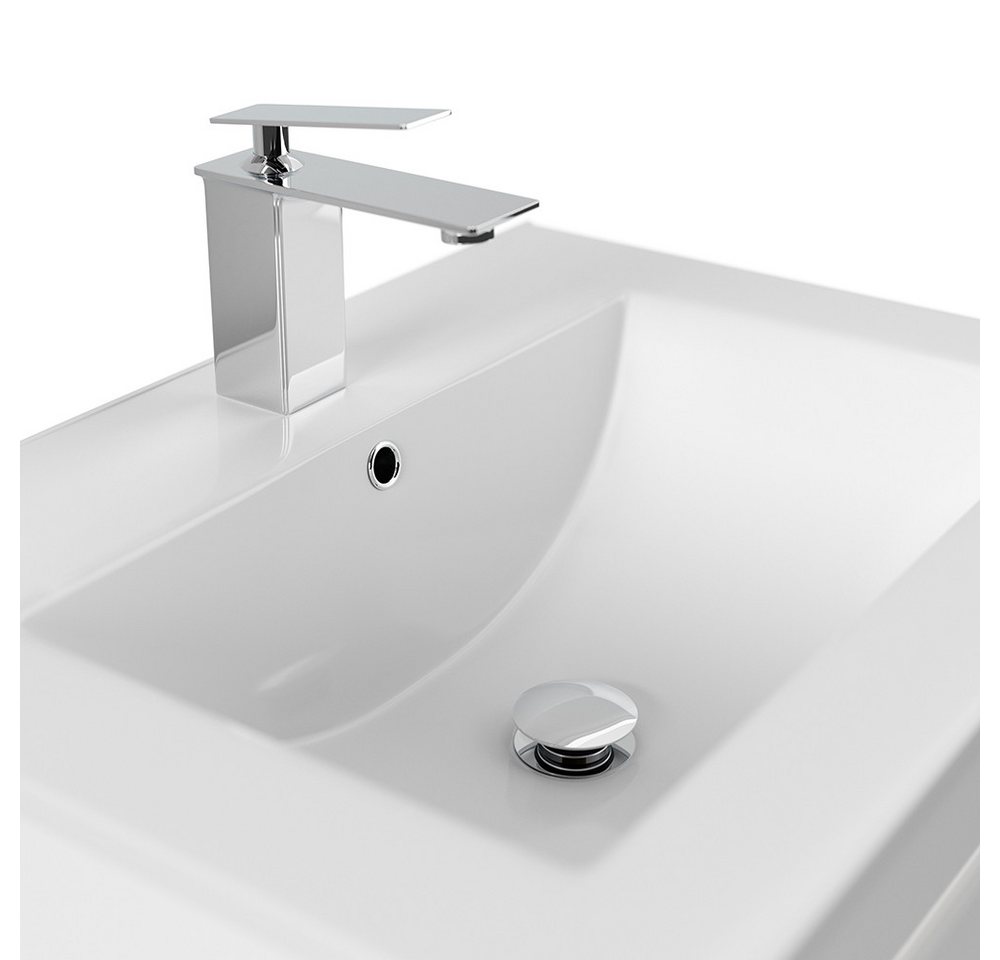 Lomadox Badmöbel-Set HARLINGEN-02, (Spar-Set, 2-St., Waschtisch Spiegelschrank), 60cm breit, Keramikwaschbecken, weiß Hochglanz – Bild 2 von 5