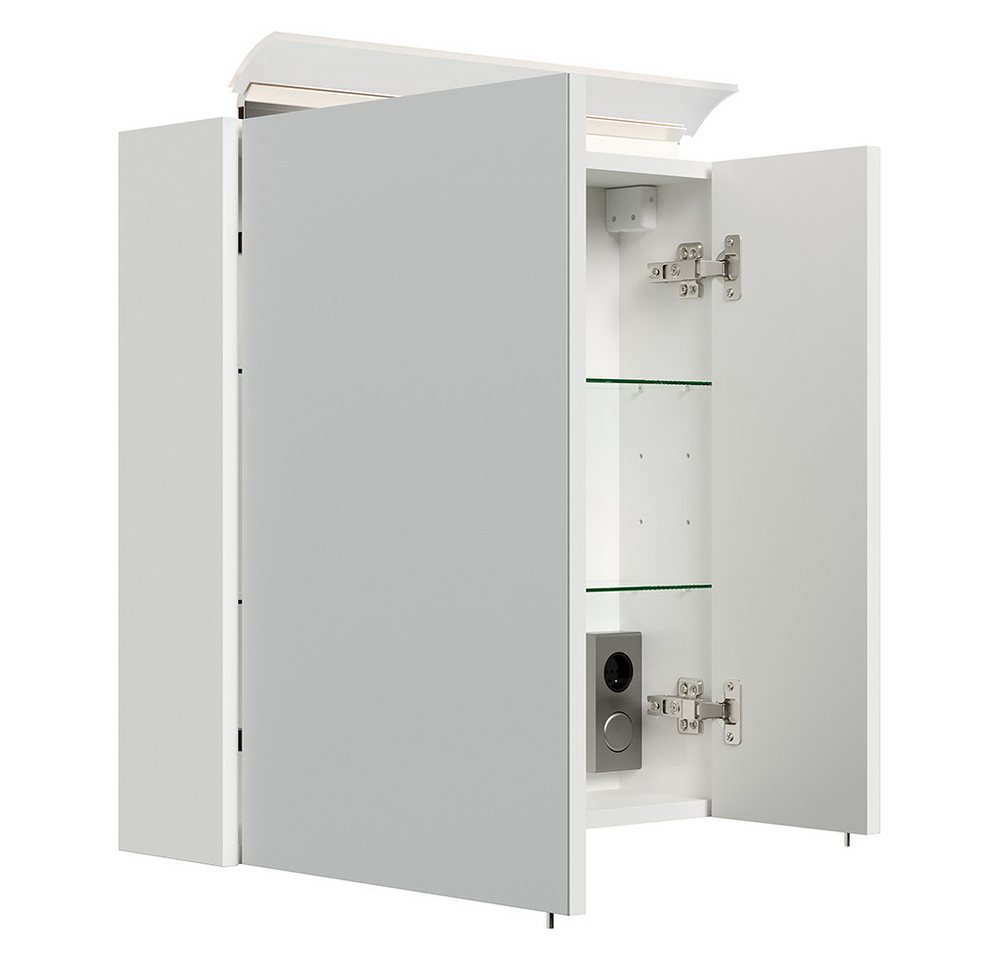 Lomadox Badmöbel-Set HARLINGEN-02, (Spar-Set, 2-St., Waschtisch Spiegelschrank), 60cm breit, Keramikwaschbecken, weiß Hochglanz – Bild 5 von 5