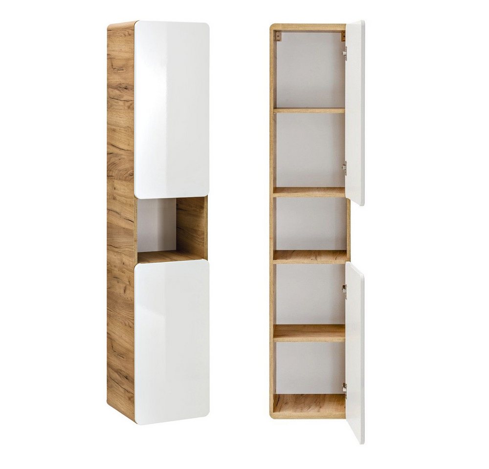 Lomadox Badmöbel-Set LUTON-56, (Spar-Set, 5-St), 5-teilig Hochglanz weiß inkl. 81 cm Keramikwaschtisch 181/200/46 cm – Bild 4 von 5