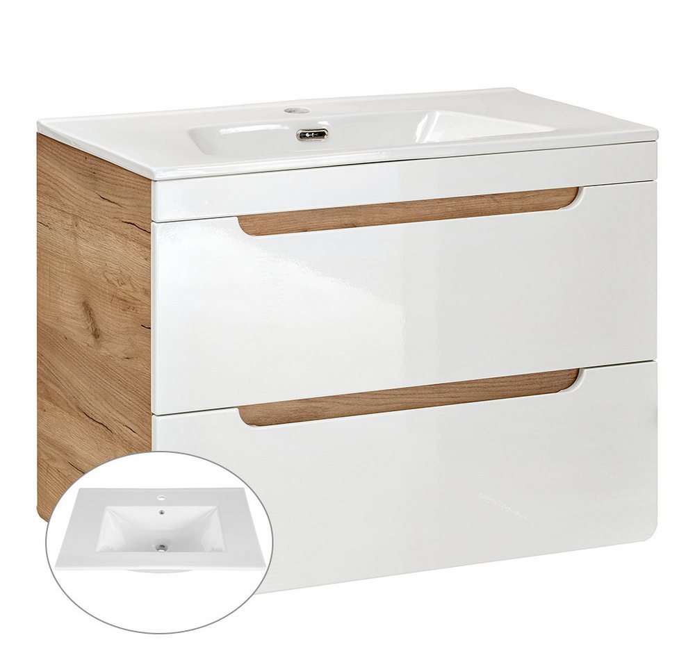 Lomadox Badmöbel-Set LUTON-56, (Spar-Set, 4-St), 4-teilig Hochglanz weiß inkl. 81 cm Keramikwaschtisch 131/200/46 cm – Bild 2 von 5