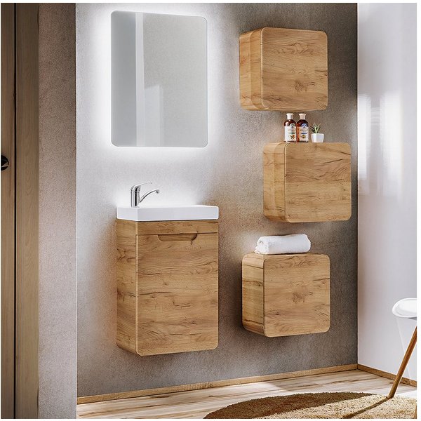 Lomadox Badmöbel-Set LUTON-56-CRAFT, (Spar-Set, 5-St., Waschtischunterschrank Keramikwaschbecken Spiegel Badezimmerschränke), Badezimmermöbel Set Gäste WC inkl.