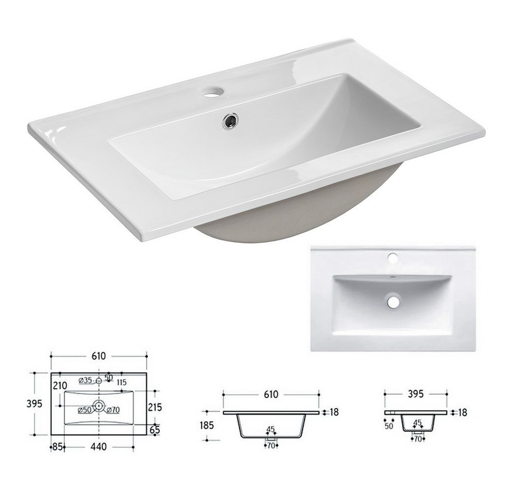 Lomadox Badmöbel-Set NEWPORT-56-BLACK, (Spar-Set, 3-St., Badregal Badspiegel Hochschrank Waschbecken Waschbeckenschrank), Badezimmermöbel in schwarz mit Eiche,  – Bild 5 von 5