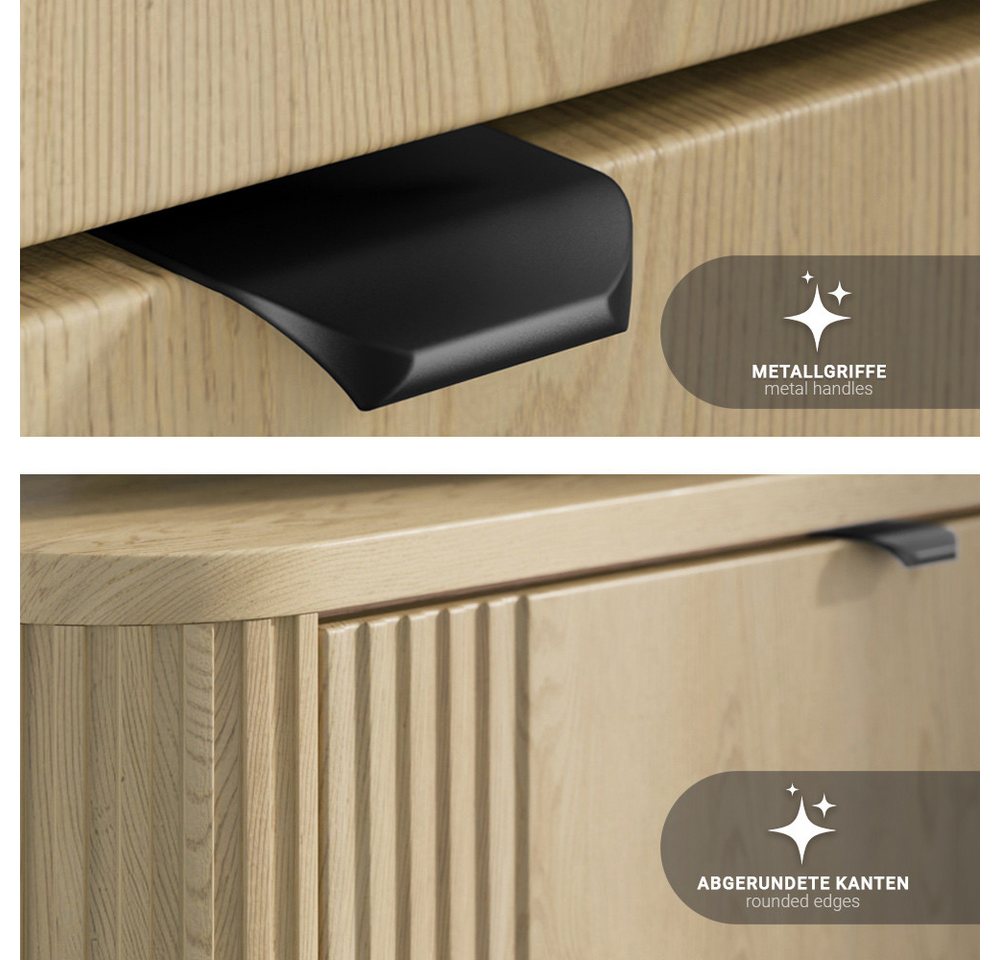 Lomadox Badmöbel-Set OLIVA-56, (Spar-Set, 2-St., Waschtischunterschrank Hochschrank), Eiche Dekor Rillen Metallgriffe Waschtischplatte Softclose – Bild 5 von 5