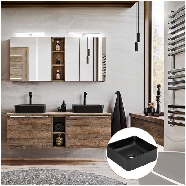 Lomadox Badmöbel-Set PUEBLA-56, (Spar-Set, 2-St), Eiche Doppelwaschtisch Waschbecken LED-Spiegelschränke 140,4/200/46 cm