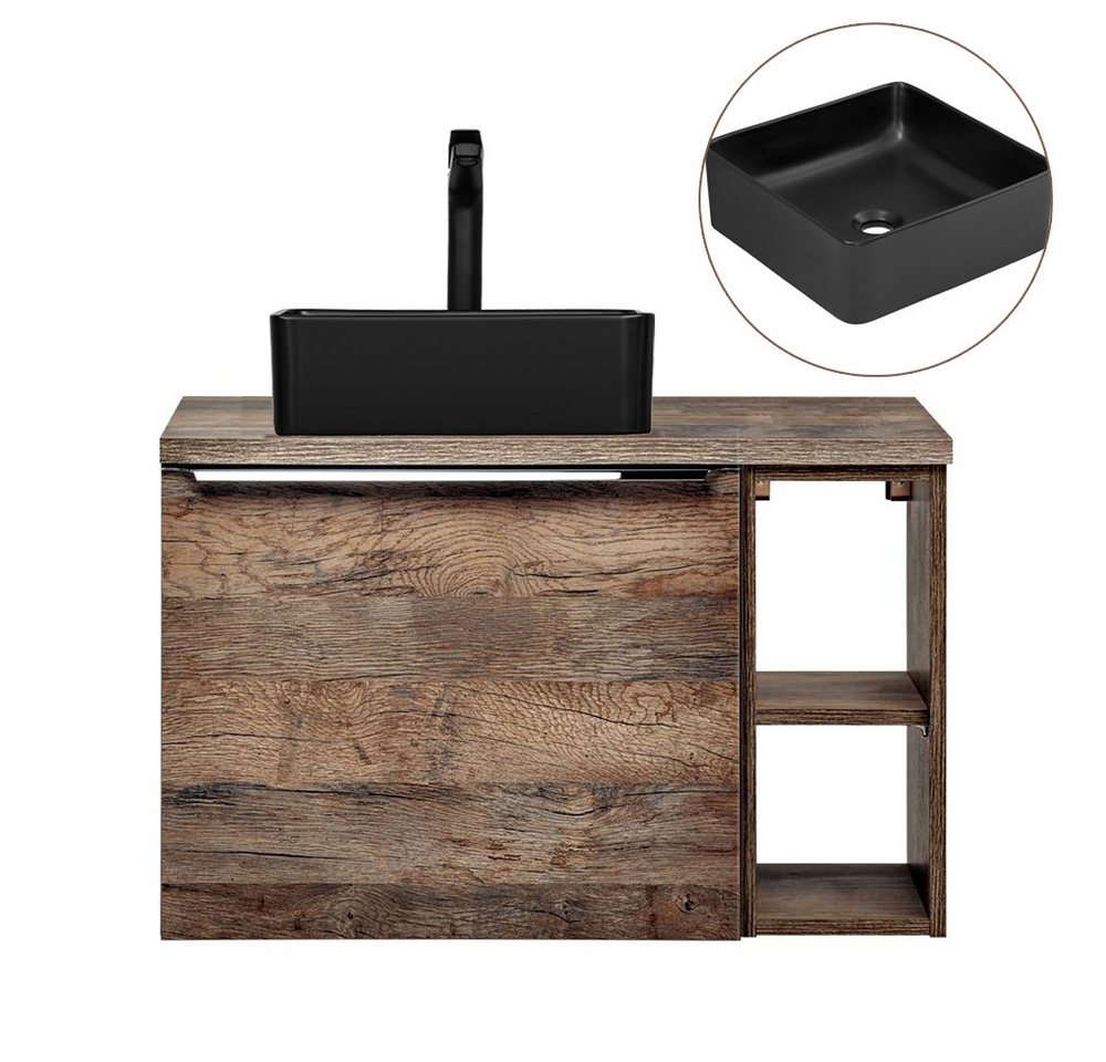 Lomadox Badmöbel-Set PUEBLA-56, (Spar-Set, 2-St), Eiche Doppelwaschtisch Waschbecken LED-Spiegelschränke 140,4/200/46 cm – Bild 3 von 5