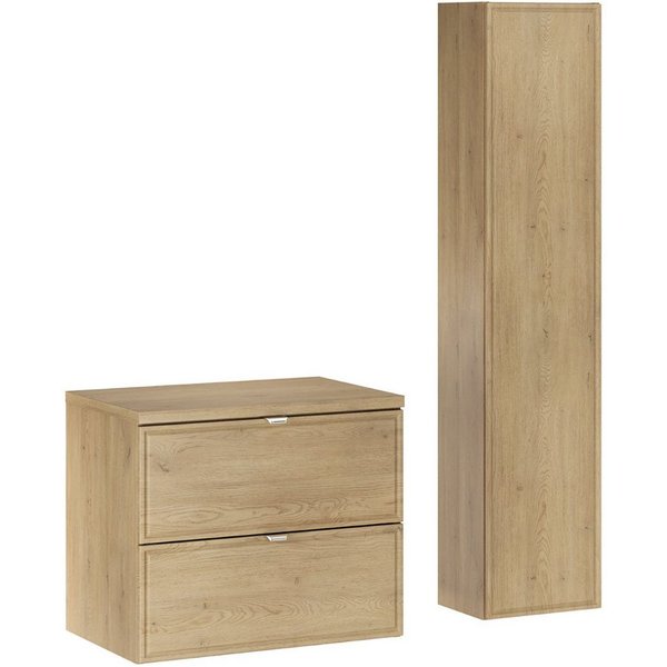 Lomadox Badmöbel-Set TEMUCO-56-CREMONA, (Spar-Set, 2-St., Waschtischunterschrank Hochschrank), in Eiche mit Rahmenfräsung, wandhängend