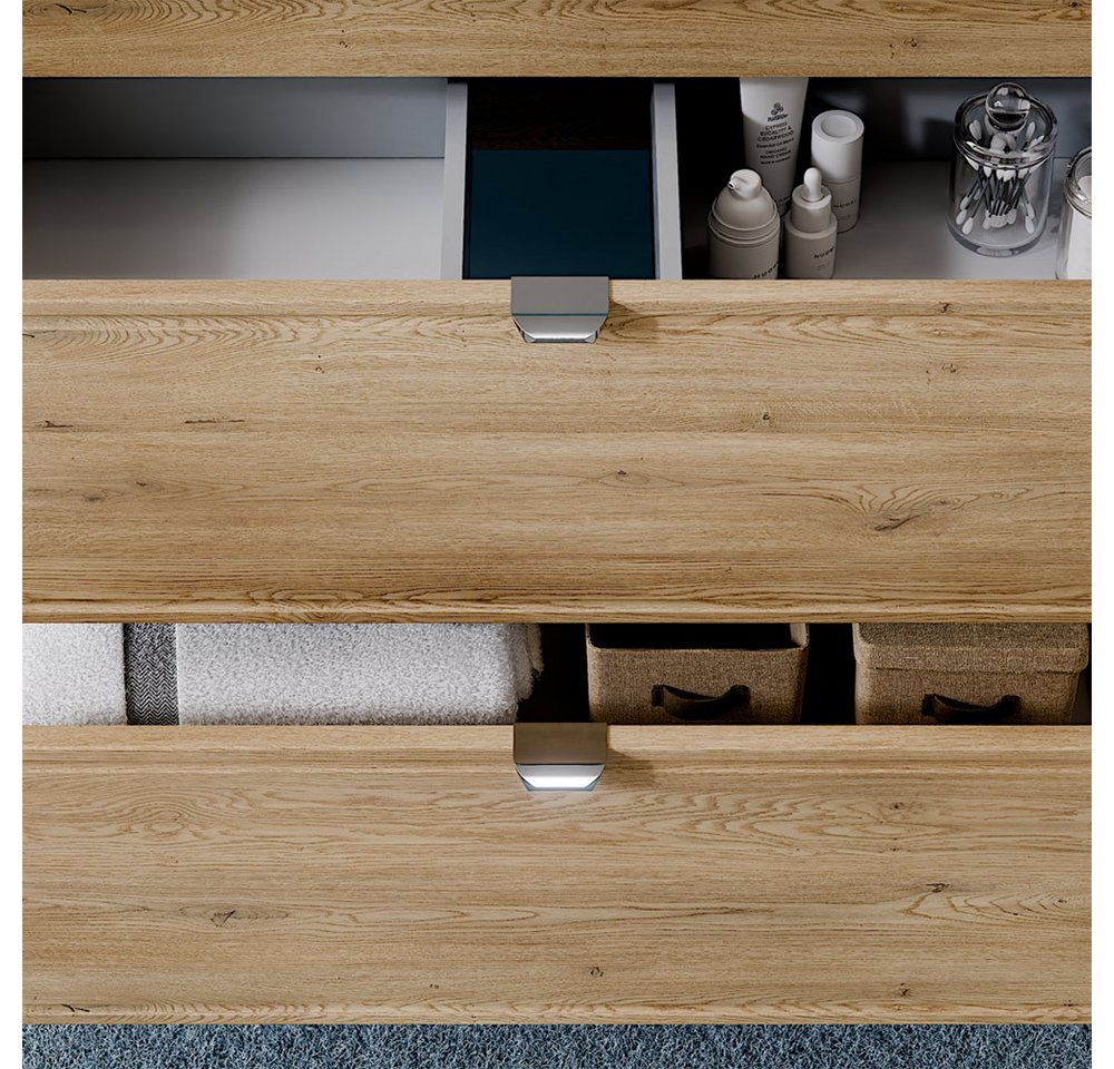 Lomadox Badmöbel-Set TEMUCO-56-CREMONA, (Spar-Set, 2-St., Waschtischunterschrank Hochschrank), in Eiche mit Rahmenfräsung, wandhängend – Bild 2 von 5