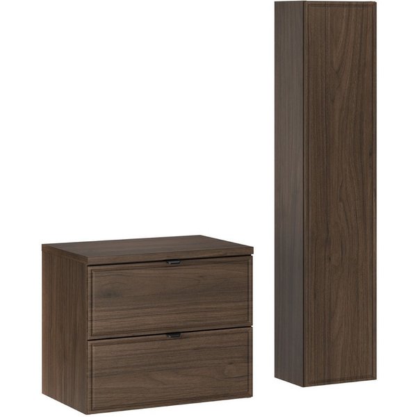 Lomadox Badmöbel-Set TEMUCO-56-WALNUT, (Spar-Set, 2-St., Waschtischunterschrank Hochschrank), in Walnuss mit Rahmenfräsung, wandhängend