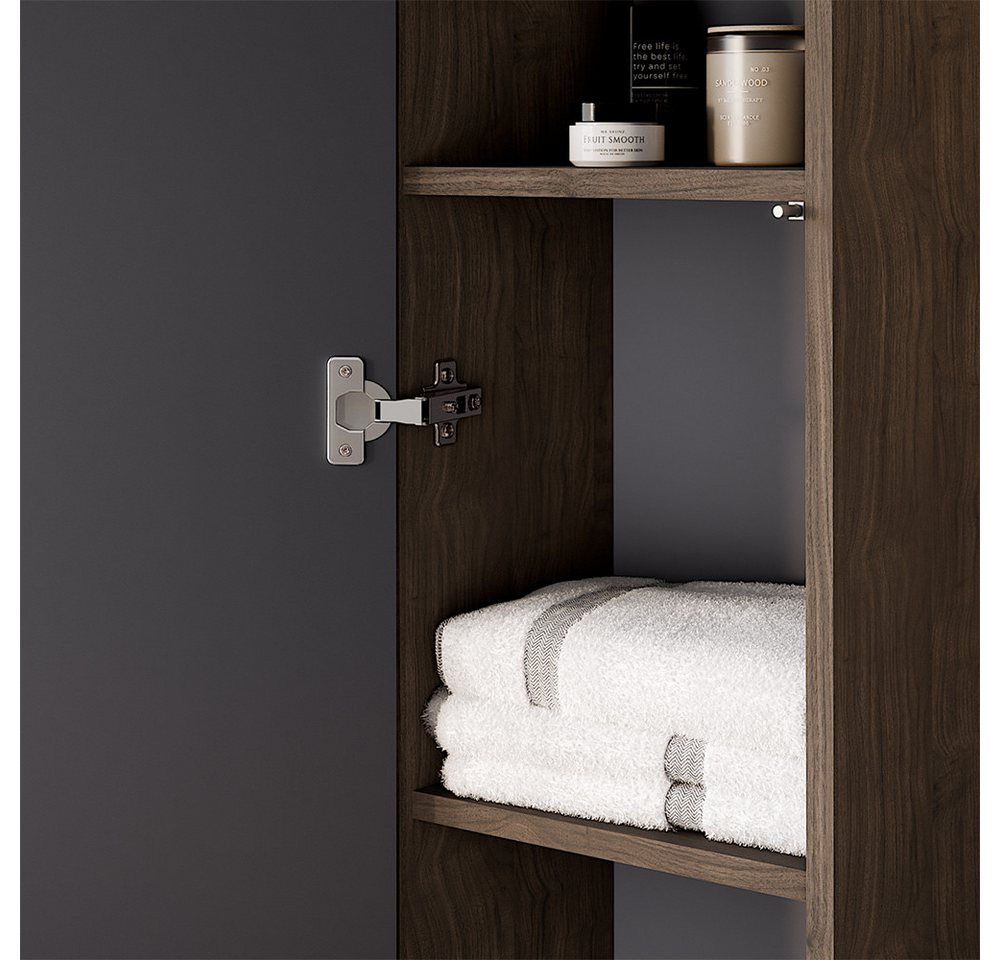 Lomadox Badmöbel-Set TEMUCO-56-WALNUT, (Spar-Set, 2-St., Waschtischunterschrank Hochschrank), in Walnuss mit Rahmenfräsung, wandhängend – Bild 5 von 5