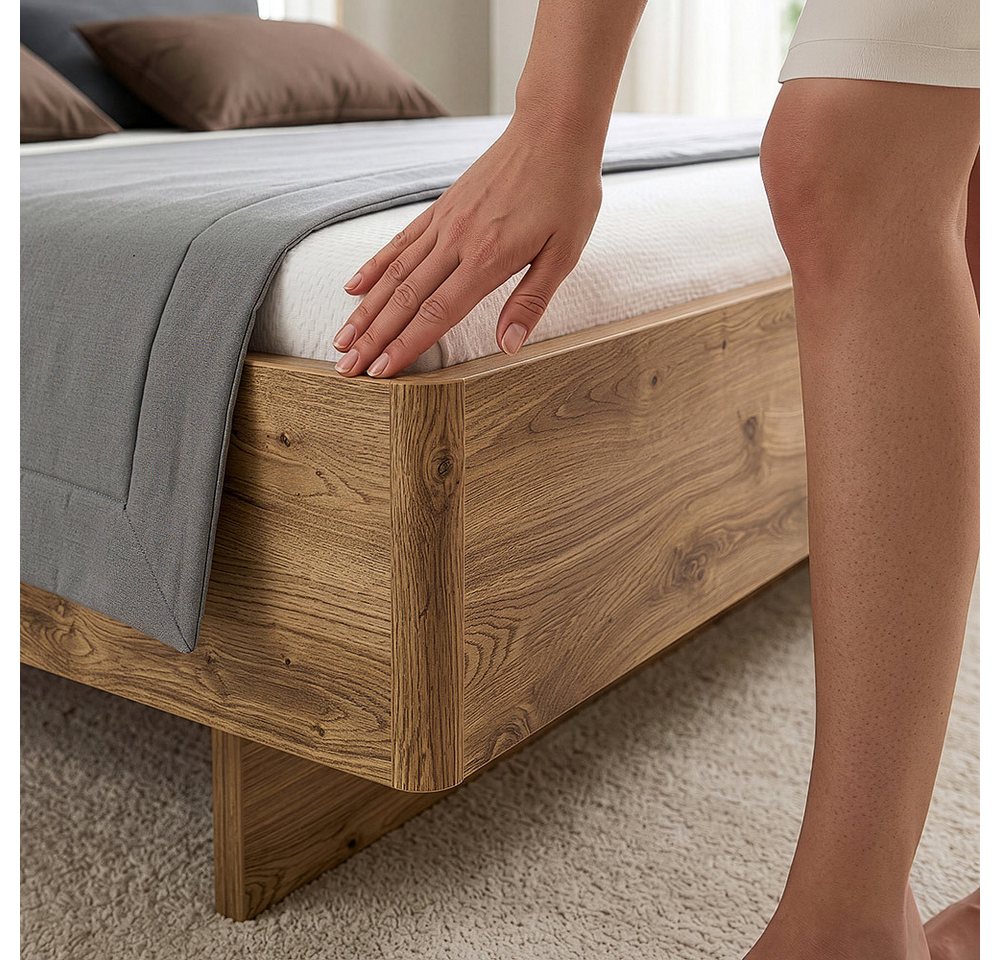 Lomadox Bett VIESTE-43, 180cm, 2 Bettschubladen, 2 Nachttischen, Beleuchtung, graphit/Eiche – Bild 5 von 5