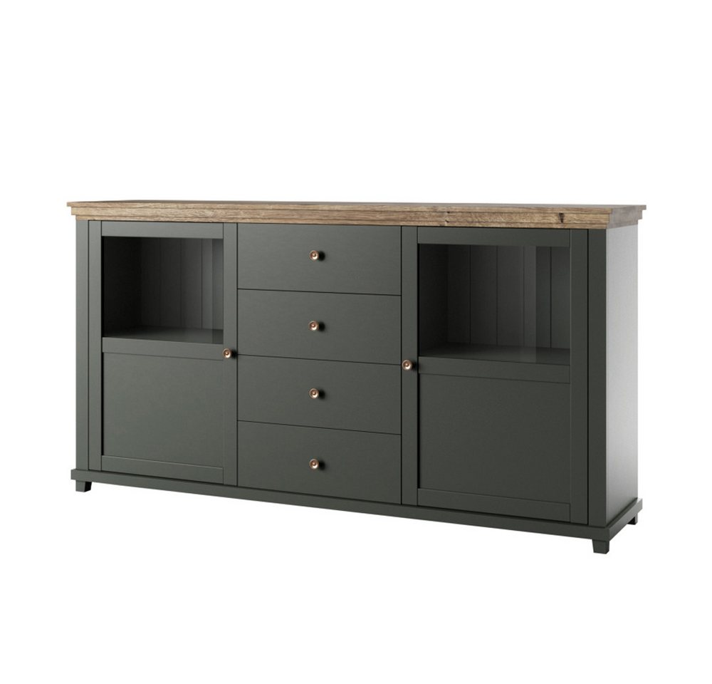 Lomadox Büromöbel-Set EPSOM-83, (Spar-Set, 4-tlg., Schreibtisch Sideboard Aktenregal), in grün mit Lefkas Eiche, Rückwand mit Lamellen Optik, Softclose – Bild 2 von 5