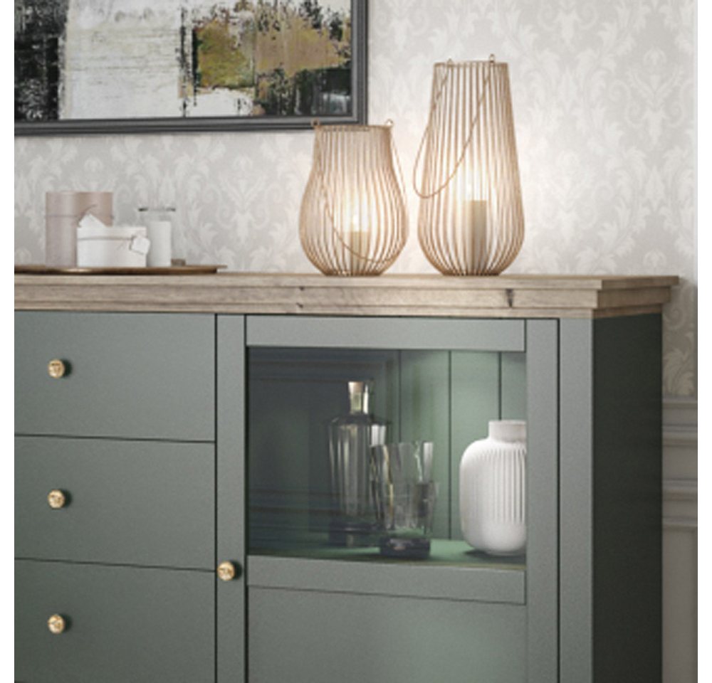 Lomadox Büromöbel-Set EPSOM-83, (Spar-Set, 4-tlg., Schreibtisch Sideboard Aktenregal), in grün mit Lefkas Eiche, Rückwand mit Lamellen Optik, Softclose – Bild 4 von 5