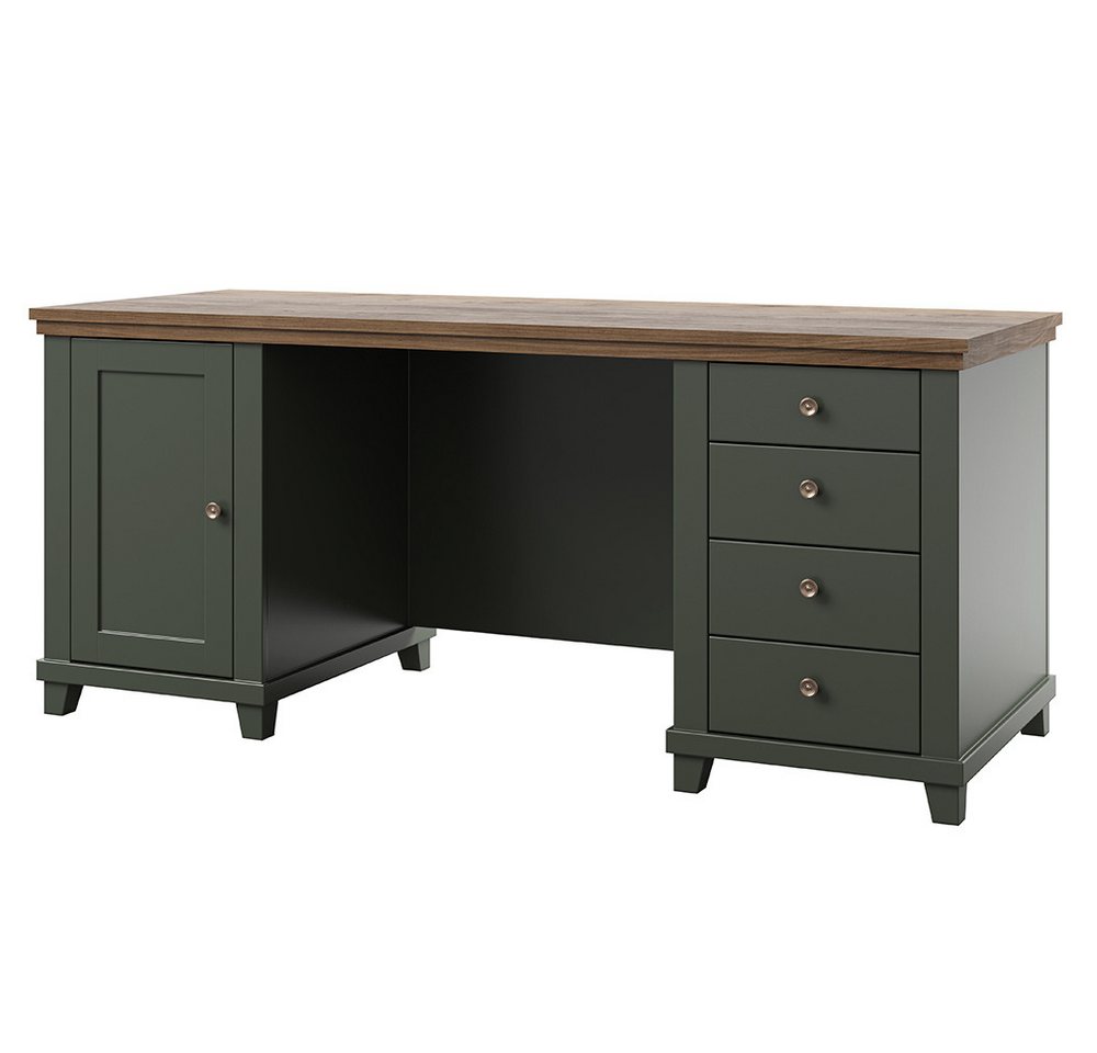 Lomadox Büromöbel-Set EPSOM-83, (Spar-Set, 4-tlg., Schreibtisch Sideboard Aktenregal), in grün mit Lefkas Eiche, Rückwand mit Lamellen Optik, Softclose – Bild 5 von 5
