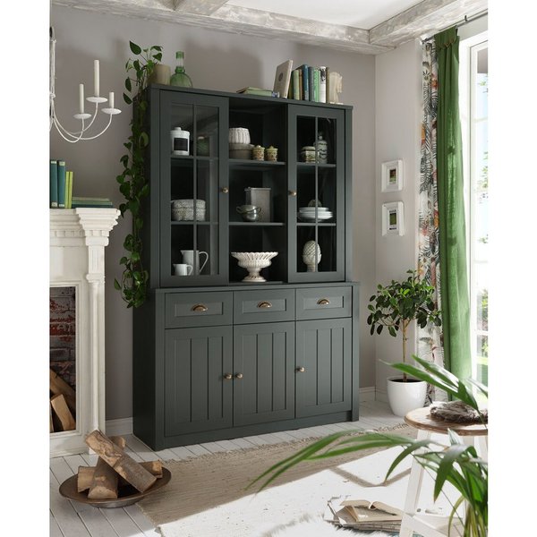 Lomadox Buffet ATHEN-61 Buffetschrank Schrankvitrine Küchenbuffet Landhaus 130cm breit grün