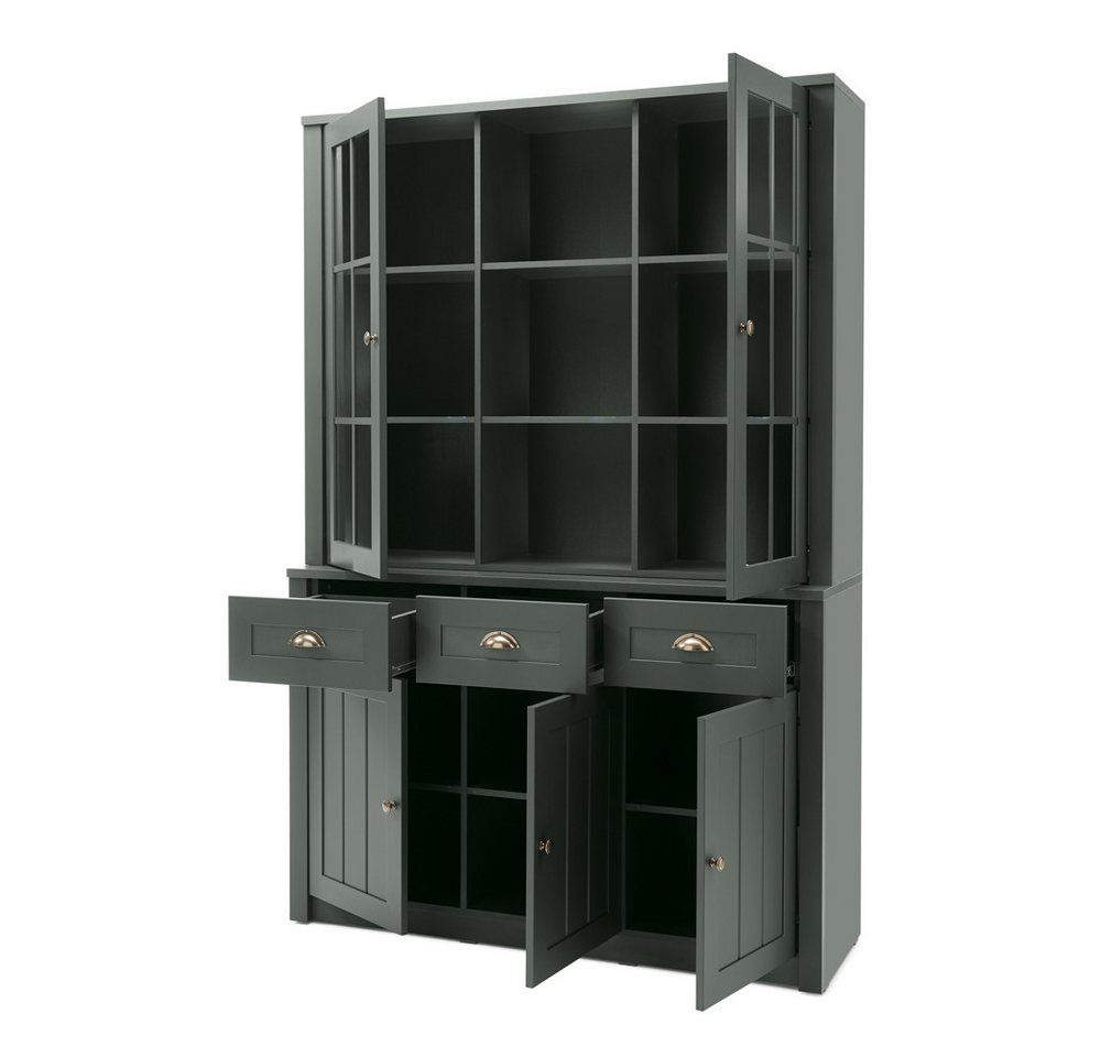 Lomadox Buffet ATHEN-61 Buffetschrank Schrankvitrine Küchenbuffet Landhaus 130cm breit grün – Bild 2 von 5