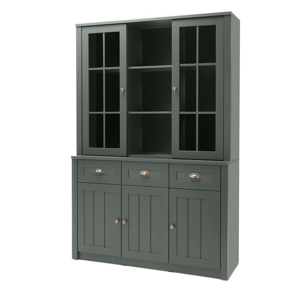 Lomadox Buffet ATHEN-61 Buffetschrank Schrankvitrine Küchenbuffet Landhaus 130cm breit grün – Bild 3 von 5