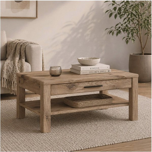 Lomadox Couchtisch GRAHAM-129, Eiche Dekor 100 cm Ablage Schublade mit Vollauszug