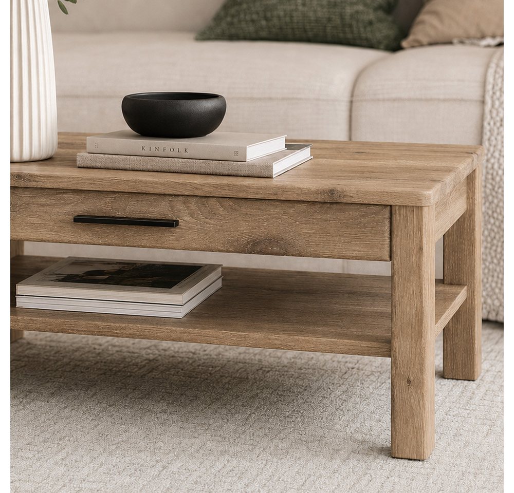 Lomadox Couchtisch GRAHAM-129, Eiche Dekor 100 cm Ablage Schublade mit Vollauszug – Bild 2 von 5