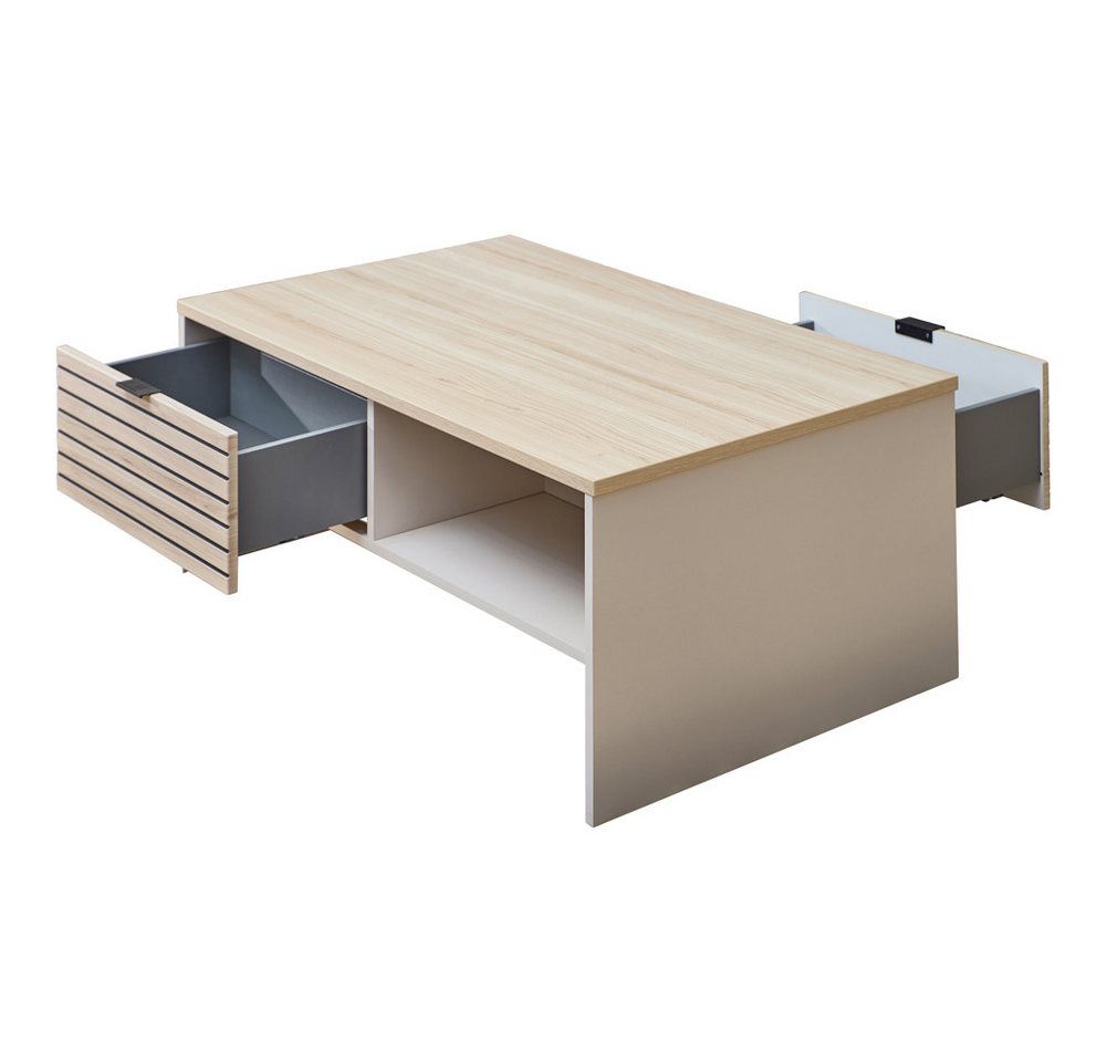 Lomadox Couchtisch ISCHIA-36, in Beige mit Eiche, 110 cm breit, Lamellenoptik – Bild 2 von 5