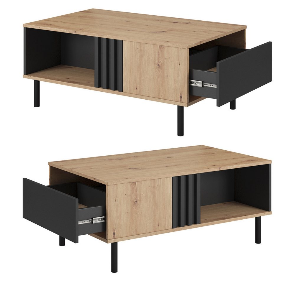 Lomadox Couchtisch MATTAWA-167, 100 cm, rechteckig mit Schublade, Eiche Dekor – Bild 2 von 5