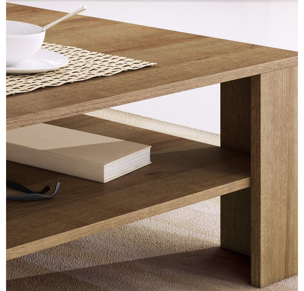 Lomadox Couchtisch STEGNA-160, Eiche Nb., 103 cm breit, 1 Ablageboden für Bücher & Fernbedienungen – Bild 2 von 5