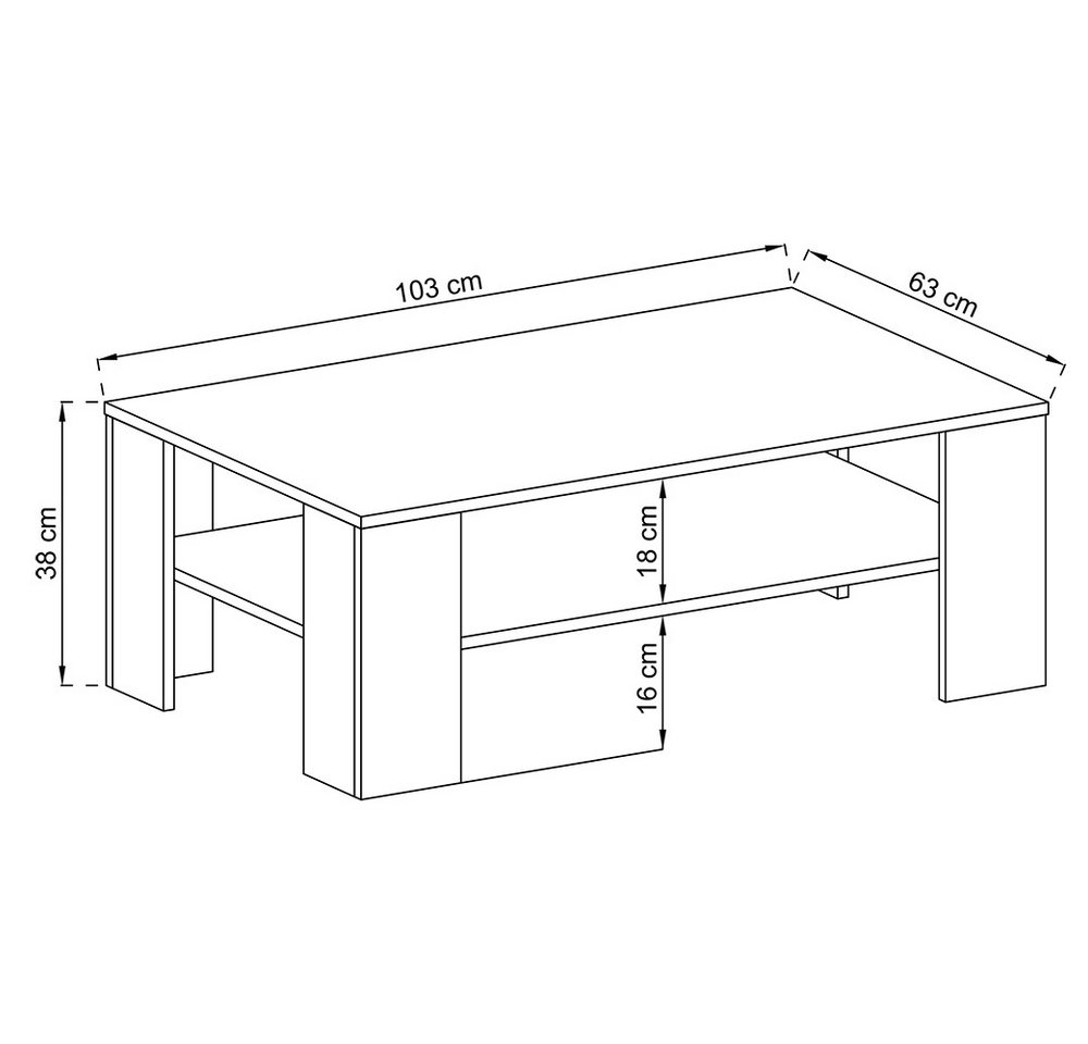 Lomadox Couchtisch STEGNA-160, Eiche Nb., 103 cm breit, 1 Ablageboden für Bücher & Fernbedienungen – Bild 5 von 5