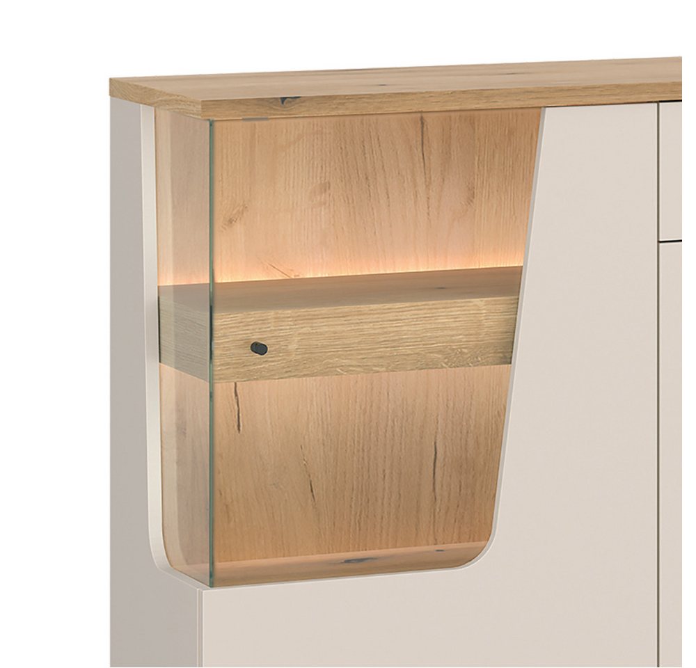 Lomadox Esszimmer-Set CARMONA-129, (Spar-Set, 3-St., Sideboard Vitrine Wandregal), in kaschmir und Eiche, inkl. LED-Beleuchtung – Bild 2 von 5