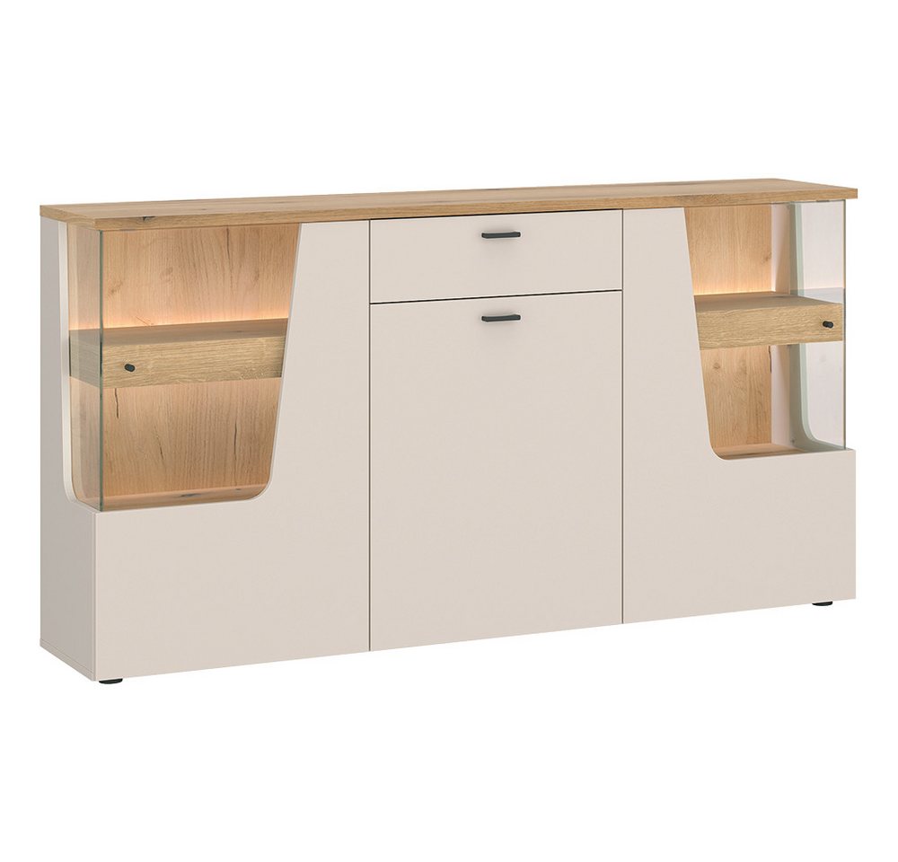 Lomadox Esszimmer-Set CARMONA-129, (Spar-Set, 3-St., Sideboard Vitrine Wandregal), in kaschmir und Eiche, inkl. LED-Beleuchtung – Bild 3 von 5