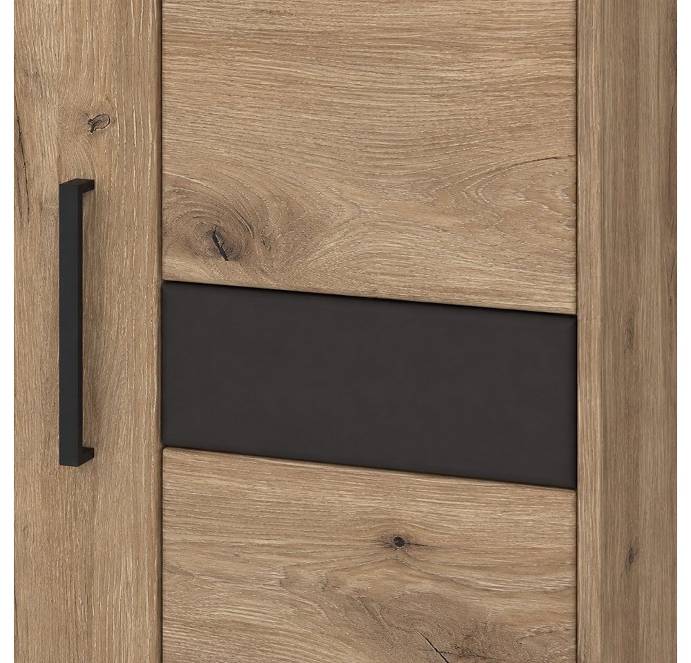 Lomadox Garderoben-Set GRAHAM-129, (Spar-Set, 5-St., Garderobenbank Flurschrank Kommode Spiegel Garderobenpaneel), Eiche Dekor mit Grau Softclose Kleiderstangen – Bild 2 von 5