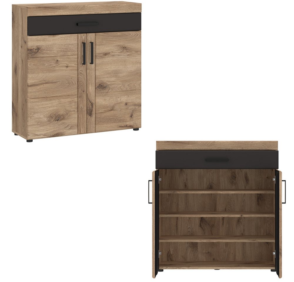 Lomadox Garderoben-Set GRAHAM-129, (Spar-Set, 5-St., Garderobenbank Flurschrank Kommode Spiegel Garderobenpaneel), Eiche Dekor mit Grau Softclose Kleiderstangen – Bild 3 von 5