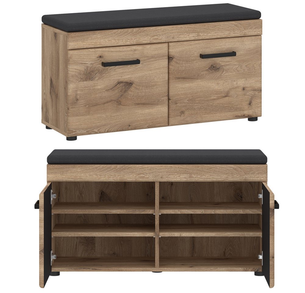 Lomadox Garderoben-Set GRAHAM-129, (Spar-Set, 5-St., Garderobenbank Flurschrank Kommode Spiegel Garderobenpaneel), Eiche Dekor mit Grau Softclose Kleiderstangen – Bild 4 von 5