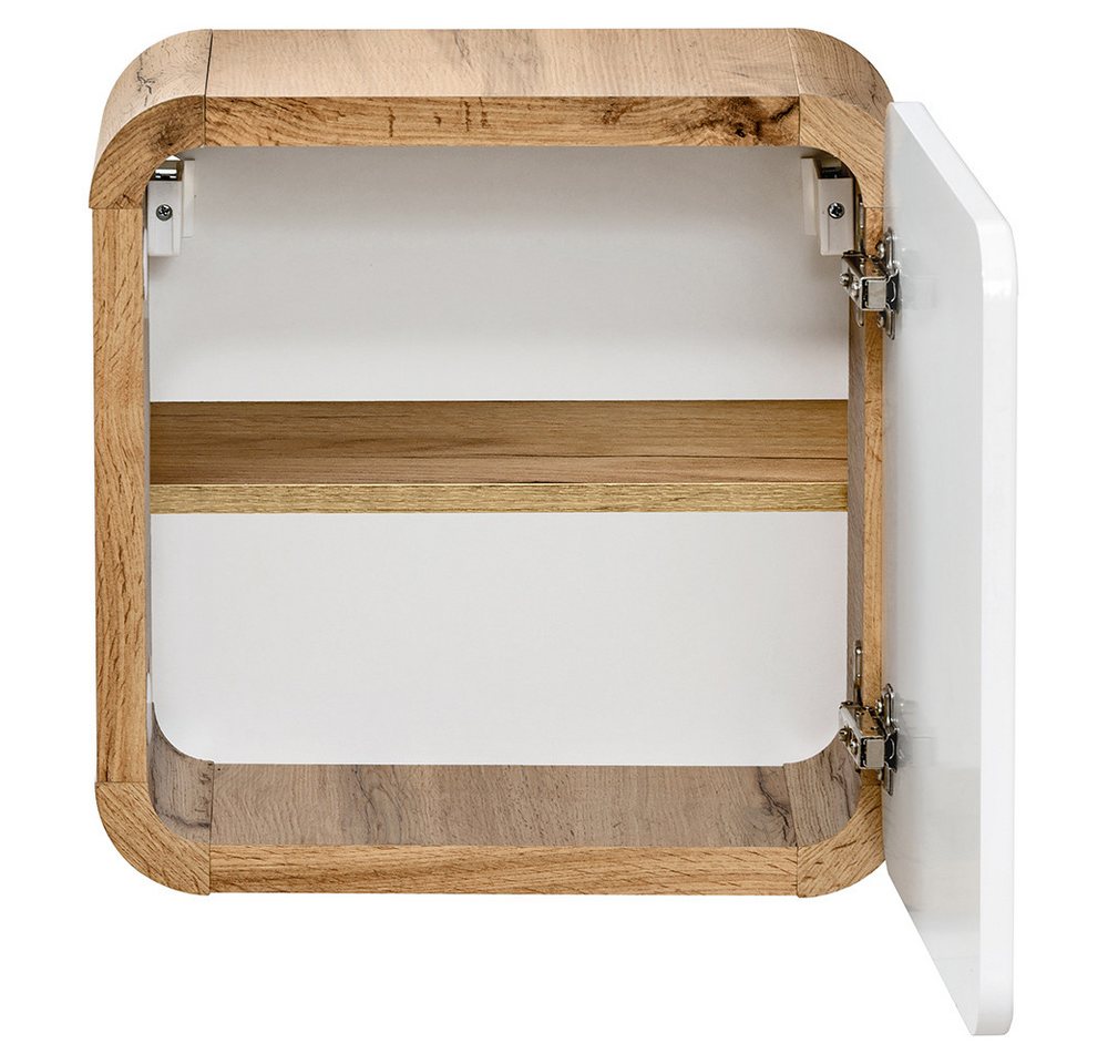 Lomadox Hängeschrank LUTON-56 Badmöbel, Hochglanz weiß mit Wotan Eiche Nb., B/H/T ca. 35/35/22 cm – Bild 4 von 5